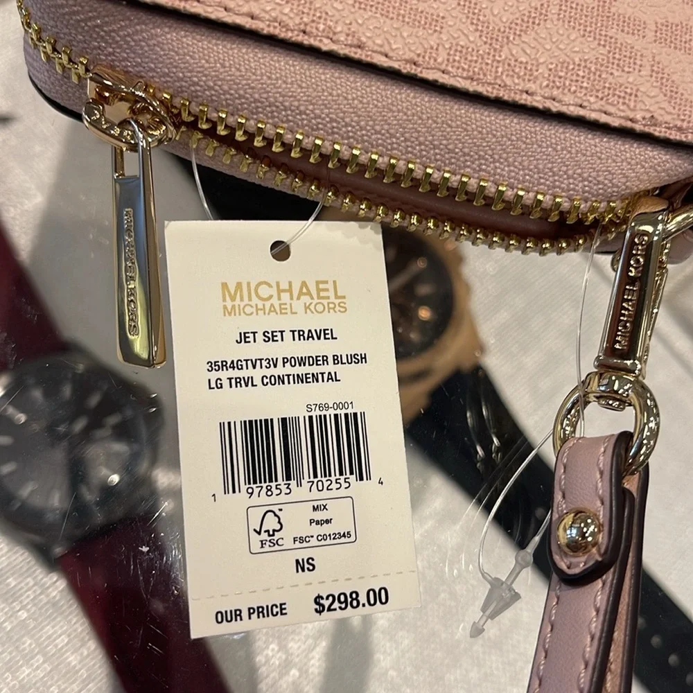 MICHAEL KORS Jet Set Travel Lg Signature Logo Continental Wristlet POWDER BLUSH
